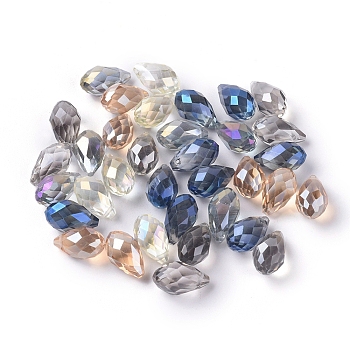 Eletroplated Glass Beads, Faceted, Teardrop, Mixed Color, 13x8mm, Hole: 1mm