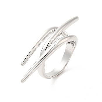 Brass Wire Open Cuff Rings, Platinum, US Size 8 1/2(18.5mm)