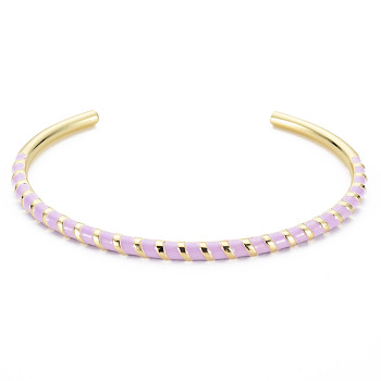 Twisted Brass Enamel Cuff Bangle, Real 18K Gold Plated Open Bangle for Women, Nickel Free, Lilac, Inner Diameter: 2-3/8 inch(5.95cm)