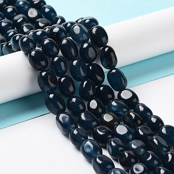 Natural White Jade Beads Strands, Dyed, Nuggets, Tumbled Stone, Prussian Blue, 9.5~11.5x8~8.5x7~8mm, Hole: 1mm, about 34~38pcs/strand, 14.76~15.16''(37.5~38.5cm)