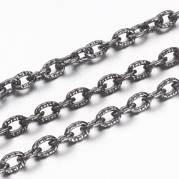 Iron Textured Cable Chains, Unwelded, with Spool, Oval, Gunmetal, 4x3x1mm