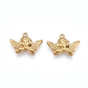 304 Stainless Steel Charms, Ion Plating(IP), Cupid Charm, Real 18K Gold Plated, 10.5x15x2mm, Hole: 1~1.2mm