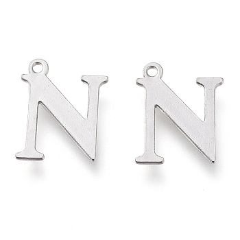 304 Stainless Steel Charms, Laser Cut, Alphabet, Stainless Steel Color, Letter.N, 12.5x10x0.8mm, Hole: 1mm