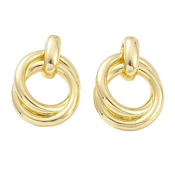 Rack Plating Brass Interlaced Ring Stud Earrings for Women, Long-Lasting Plated, Lead Free & Cadmium Free, Real 18K Gold Plated, 33x23.5x10.5mm, Pin: 0.8mm