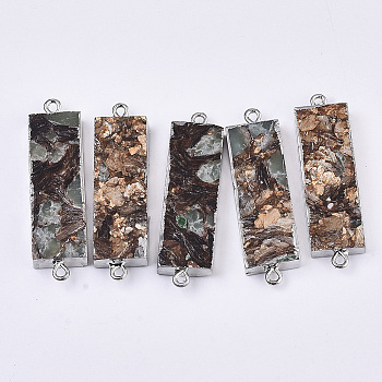 Assembled Natural Bronzite and Synthetic Aqua Terra Jasper Links connectors, Edge Platinum Plated, with Iron Loop, Rectangle, Light Green, 44~46x13x5mm, Hole: 1.6mm