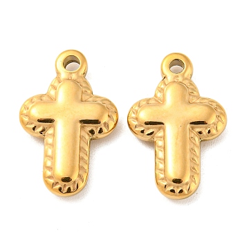 304 Stainless Steel Pendants, Cross Charm, Real 14K Gold Plated, 20x13x3.5mm, Hole: 2mm