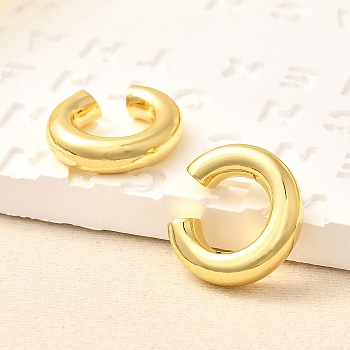 Rack Plating Brass Ring Cuff Earrings for Women, Lead Free & Cadmium Free, Real 18K Gold Plated, 20x5.5mm