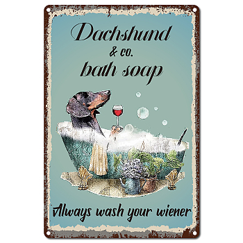 Rectangle with Word Vintage Metal Iron Sign Poster, for Home Wall Decoration, Dog Pattern, 300x200x2.2mm