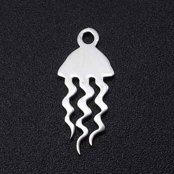 201 Stainless Steel Pendants, Jellyfish, Stainless Steel Color, 17x7x1mm, Hole: 1.5mm
