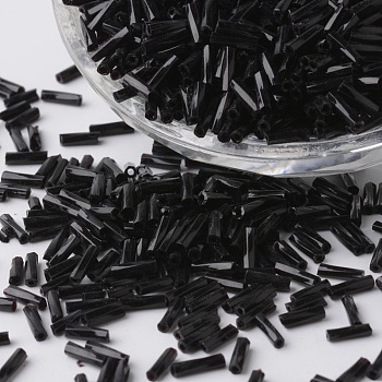 Glass Twisted Bugle Beads, Opaque Colours, Round Hole, Black, 6~7x1.5~2mm, Hole: 0.5mm, about 1388pcs/50g