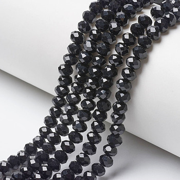 Opaque Solid Color Imitation Jade Glass Beads Strands, Faceted, Rondelle, Black, 6x5mm, Hole: 1mm, about 84~85pcs/strand, 41.5~42cm