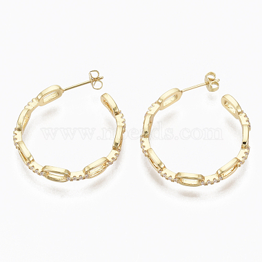 Boucles d'oreilles en laiton semi-circulaire micro pave zircone cubique clair(EJEW-N015-01)-2