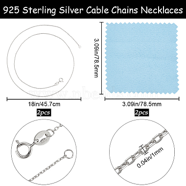 Anti-Tarnish Beebeecraft 2Pcs Trendy Unisex Rhodium Plated 925 Sterling Silver Cable Chains Necklaces Set(STER-BBC0006-14B)-2