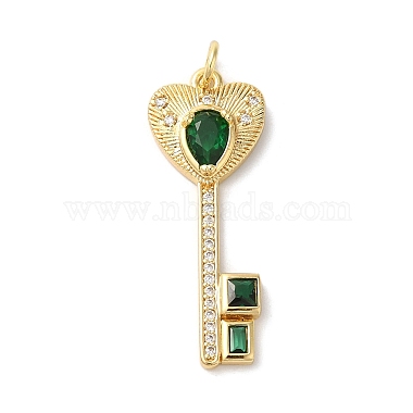 Golden Dark Green Key Brass+Cubic Zirconia Pendants