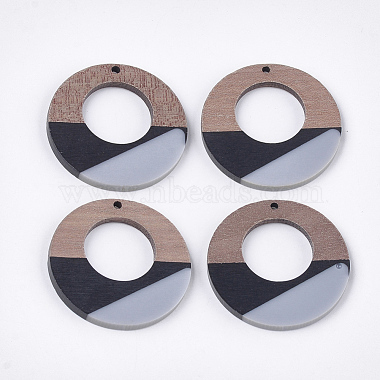 Colorful Flat Round Resin+Wood Pendants