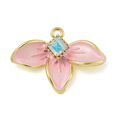 Golden Pink Flower Alloy+Rhinestone Pendants