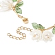 Shell Pearl Flower with Leaf Charm Bracelet with Bar Link Chains(BJEW-TA00215)-5
