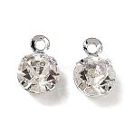 Brass Pendants, Round Charms, with Rhinestone, Nickel Free, Platinum, 7x5x3.5mm, Hole: 0.9mm(KK-D024-04D-P)