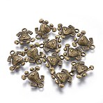 Tibetan Style Puppy Pendants, Cadmium Free & Nickel Free & Lead Free, Beagle Dog Charms, Antique Bronze, 16x15x3.5mm, Hole: 2mm(X-TIBEP-R166-AB-FF)