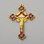 Zinc Alloy Enamel Pendants, Crucifix Cross Charm, Golden, Red, 53.5x36x2.5mm, Hole: 1.8mm(FIND-WH20024-18G-01)