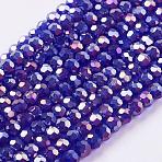 Electroplate Glass Beads Strands, AB Color Plated, Faceted Round, Blue Violet, 3mm, Hole: 1mm, about 100pcs/strand, 11.5 inch(EGLA-D021-67)
