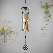 Wood Hanging Wind Chime Decor, with Golden Iron Column Pendants, for Home Hanging Ornaments, Bird, 640x95mm(BIRD-PW0001-042-01G)