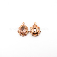 Alloy Pendants, with Rhinestone, Cadmium Free & Lead Free, Light Gold, Teardrop, PeachPuff, 25x19x5mm, Hole: 1.6mm(FIND-WH0094-56KCG-06)