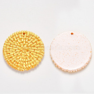 Resin Pendants, Imitation Woven Rattan Pattern, Flat Round, Yellow, 45~46x5~6mm, Hole: 2mm(RESI-S364-06D)