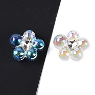 UV Plating Transprent Acrylic Beads, with Rhinestone, Flower, Clear AB, 16.5x19.5x10.5mm, Hole: 3mm(OACR-S145-03)