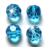 Imitation Austrian Crystal Beads, Grade AAA, Faceted(32 Facets), Round, Deep Sky Blue, 10mm, Hole: 0.9~1mm(SWAR-F021-10mm-202)