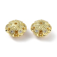 Rack Plating Brass Micro Pave Clear Cubic Zirconia Beads, Long-Lasting Plated, Lead Free & Cadmium Free, Flower, Real 18K Gold Plated, 14.5x14.5x9.5mm, Hole: 1.6mm(KK-K341-40G)