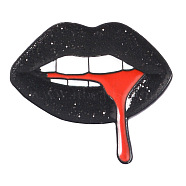 Creative Zinc Alloy Brooches, Enamel Lapel Pin, with Iron Butterfly Clutches or Rubber Clutches, Electrophoresis Black Color, Lip, Black, 25.5x20mm, Pin: 1mm(JEWB-Q031-046)