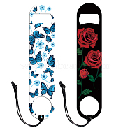 2Pcs 2 Styles 201 Stainless Steel Bottle Opener, with PU Leather Cord, Rectangle, Butterfly, 178x38x2mm, 1pc/style(AJEW-GL0001-86B)