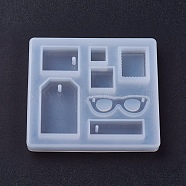 Pendant Silicone Molds, Resin Casting Molds, For UV Resin, Epoxy Resin Jewelry Making, Rectangle & Square & Glasses, White, 80x90x11mm, Hole: 2mm & 2.5mm, Inner Size: 11~41mm(X-DIY-L005-17)