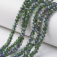 Electroplate Transparent Glass Beads Strands, Half Multi-color Plated, Faceted, Rondelle, Olive Drab, 6x5mm, Hole: 1mm, about 85~88pcs/strand, 16.1~16.5 inch(41~42cm)(EGLA-A034-T6mm-Q04)