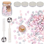 CRASPIRE Sealing Wax Particles Kits for Retro Seal Stamp, with Stainless Steel Spoon, Candle, Glass Jar, Pink, 7.3x8.6x5mm, about 110~120pcs/bag, 2 bags(DIY-CP0003-60M)
