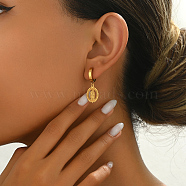 Elegant and Versatile Stainless Steel Hoop Earrings, Oval with Virgin Mary Charm, Real 18K Gold Plated, 30x11mm(FA2332-1)