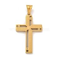 Ion Plating(IP) 304 Stainless Steel Pendants, with Crystal Rhinestones, Cross Charm, Golden, 42x26.5x3mm, Hole: 7.5x4.5mm(STAS-D110-18G)