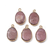 Natural Rhodochrosite Pendants, with Light Gold Plated Brass Findings, Oval, 22~22.5x13~13.5x4.5~5mm, Hole: 1.6mm(G-N326-130-03)