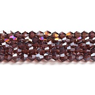 Transparent Electroplate Glass Beads Strands, AB Color Plated, Faceted, Bicone, Medium Purple, 3.5~3.8x3mm, Hole: 0.8mm, about 113~115pcs/strand, 14.17~14.37 inch(36~36.5cm)(EGLA-A039-T3mm-B05)