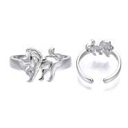 304 Stainless Steel Open Cuff Ring, 12 Constellations/Zodiac Signs, Leo, US Size 6 3/4(17.1mm)~US Size 8 1/4(18.3mm)(RJEW-S405-156P-A)