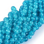Crackle Glass Beads Strands, Round, Dark Turquoise, 8mm, Hole: 1.3~1.6mm, about 100pcs/strand, 31.4 inch(X-CCG-Q001-8mm-06)