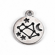 Tibetan Style Alloy Pendants, Lead Free & Cadmium Free, Flat Round with Moon and Star, Antique Silver, 16.5x13.5x1mm, Hole: 1.5mm(X-TIBE-N010-64AS-RS)