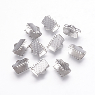 Stainless Steel Ribbon Crimp Ends, Stainless Steel Color, 10x11mm, Hole: 1.5x3.5mm(STAS-P160-01P)