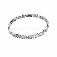 Cubic Zirconia Classic Tennis Bracelet, Real Platinum Plated Brass Cubic Zirconia Link Chain Bracelet for Women, Nickel Free, Clear, 7-1/8 inch~7-1/2 inch(18~19cm)(ZIRC-S067-073A-NF)