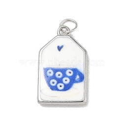 Printed Brass Enamel Pendants, Platinum, Drink, 22x13x3mm, Hole: 3.5mm(KK-CBA9B3D-03P-02)
