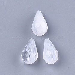 Acrylic Beads, Imitation Gemstone, Faceted, teardrop, Clear & White, 22x12x11.5mm, Hole: 1.2mm(X-OACR-S028-043)
