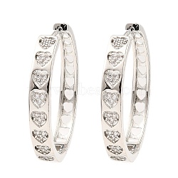 Brass Micro Pave Cubic Zirconia Hoop Earrings, Heart, Platinum, 33.5x5mm(EJEW-D078-19P)