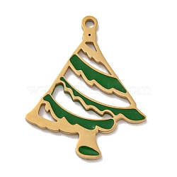 Christmas Theme 304 Stainless Steel Enamel Charms, Real 14K Gold Plated, Christmas Tree, 21.5x17x1mm, Hole: 1mm(STAS-Z093-02A)