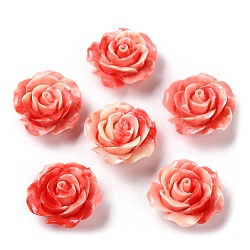 Carved Synthetic Coral Beads, Dyed, Flower, Orange Red, 23.5~24x24~24.5x12.5~14mm, Hole: 1.6mm(CORA-R021-05B-02)